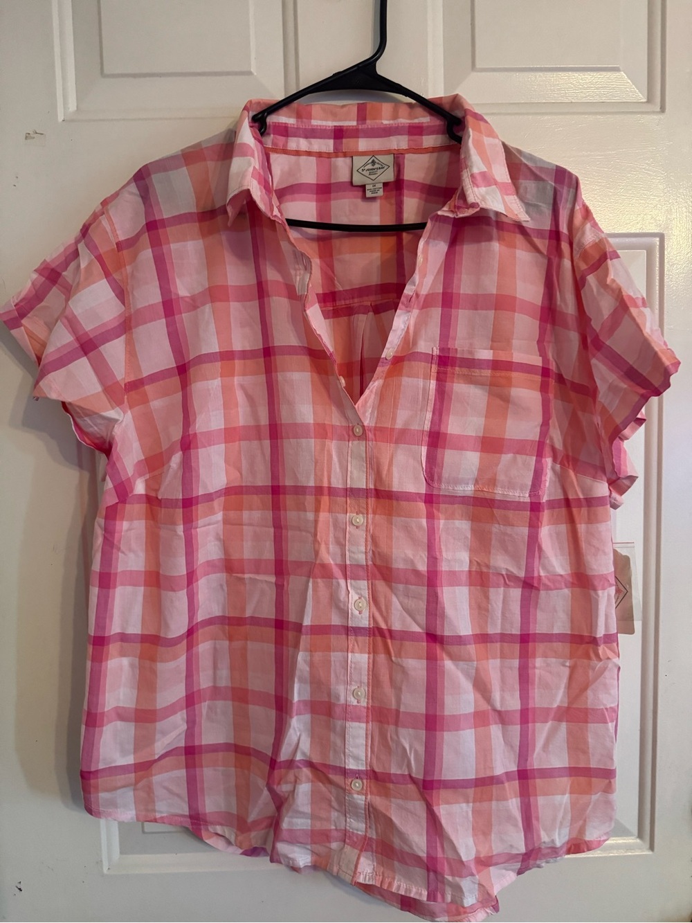 St. John's Bay Pink and White Plaid Button-Down Shirt